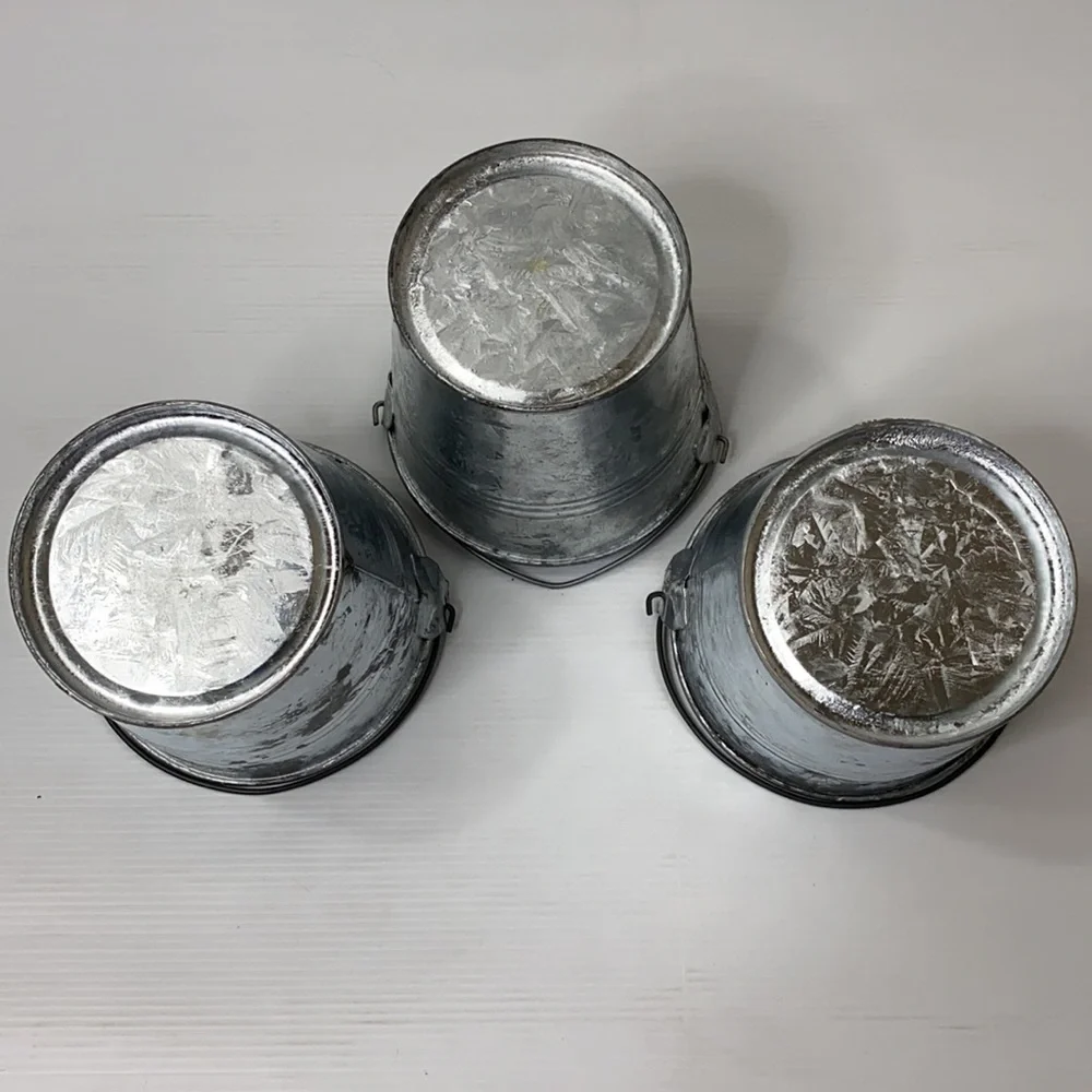Vintage Buckets Galvanized Tin French Cottage Rustic Farmhouse Decor Set of 3